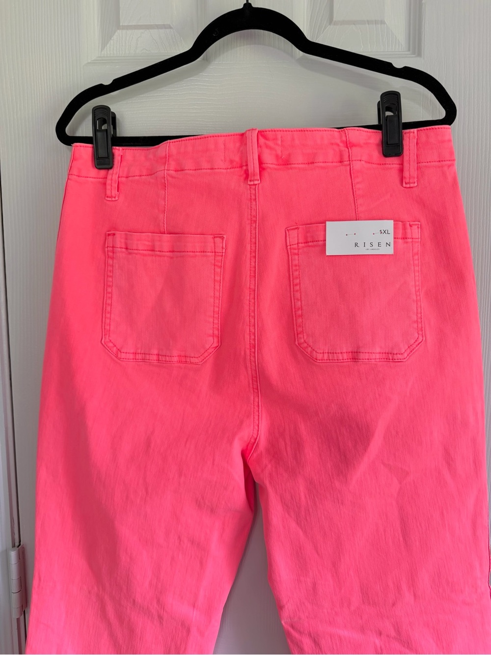 NWT Risen Jeans 1XL HOT Neon Coral Wide Leg Crop Pants High Rise Plus Size - Picture 3 of 10